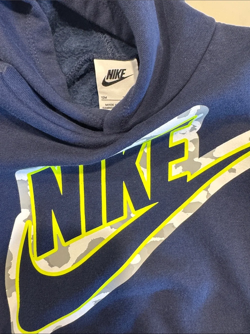Nike Kids Navy Jogger Sweatpants with Neon Yellow Logo